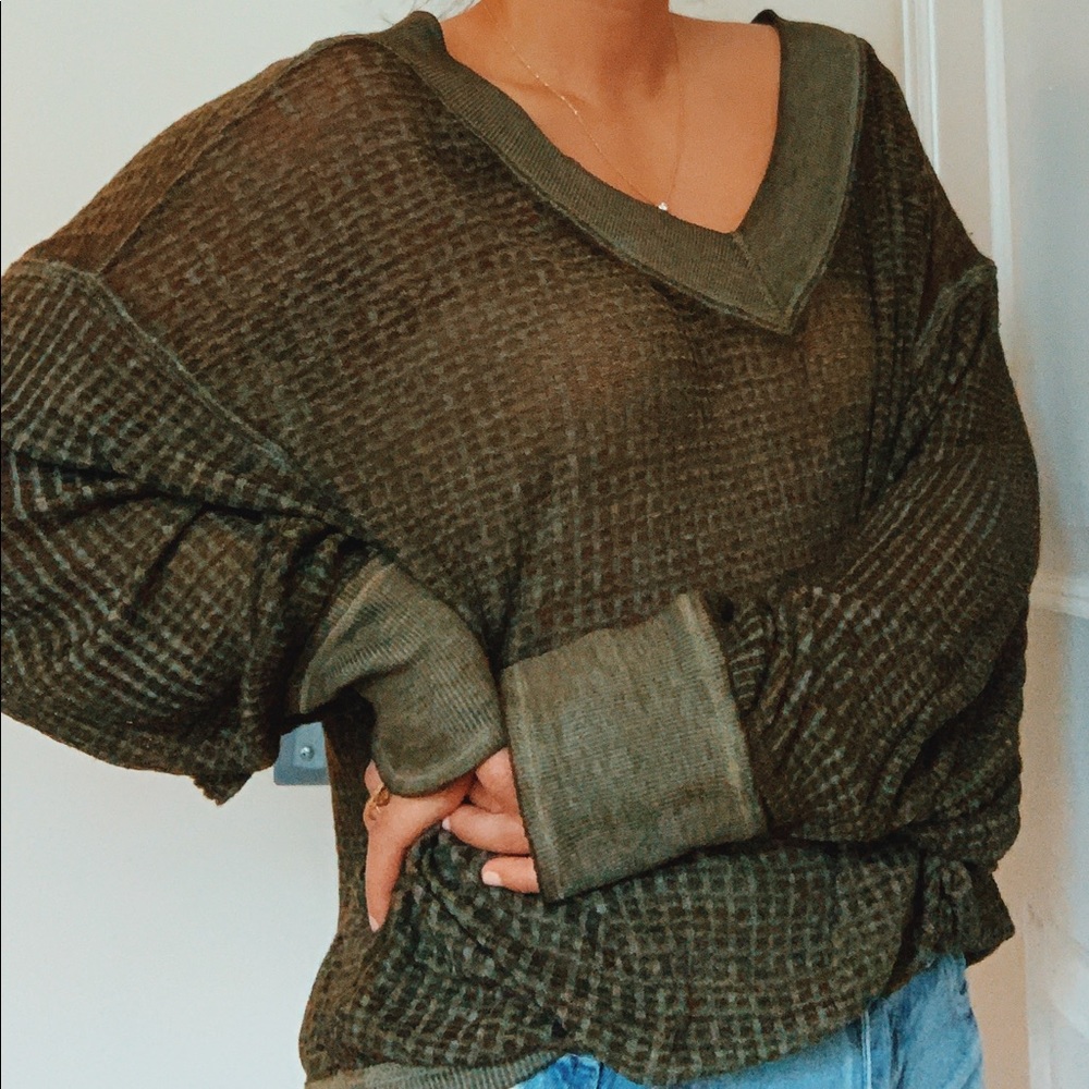 free people light olive pullover